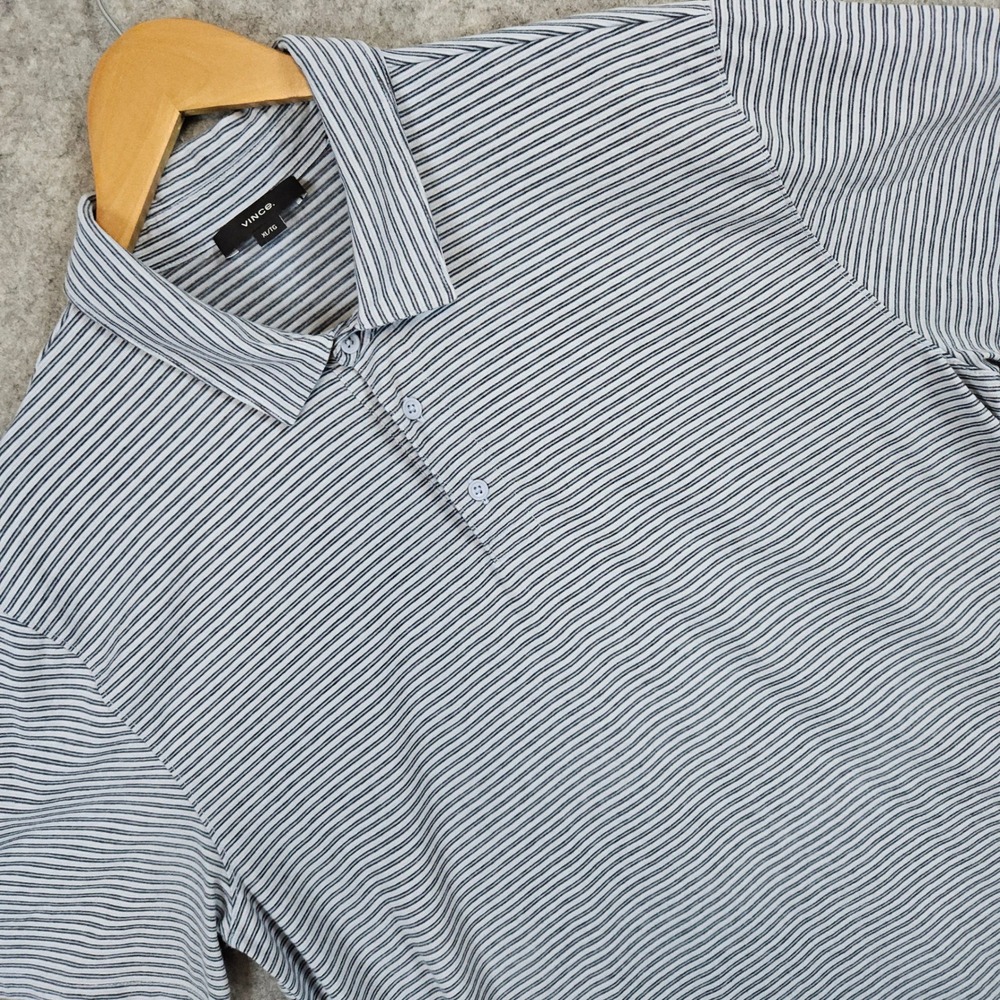 Vince Men's Size XL Polo Shirt Gray Striped Short Sleeve Casual Knit Top Golf